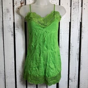 VTG Y2K Vol 1 Green Lace Trim Cami‎ Tank Top Size M Fairy Festival Boho Stretch